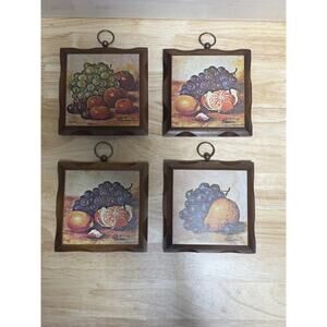 Homco Still Life Fruit Wall Plaques Wood Hanging Tuscan Decor MCM VTG Set of 4